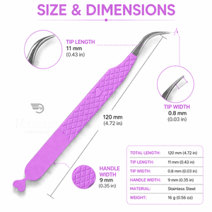 Pince à cils courbée pour extensions de cils, outil de précision à pointe en fibre, en acier inoxydable antidérapant pour volume et éventail - Product Image 3
