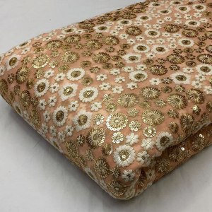 Vàng jari và trắng hoa Sequins thêu georgette vải <span class=keywords><strong>Maroon</strong></span> Màu chủ đề và sequin thêu vải - Product Image 5