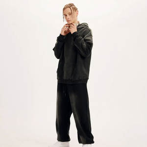 ชุดวอร์มซักได้สำหรับผู้ชายผ้าฝ้ายขนแกะสองชิ้นสีพื้นขนาด6XL ชุดออกกำลังกาย - Product Image 2