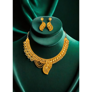 Nouveau style de collier boucles d'oreilles serties de plaqué or 22 carats tendance conçu pour les femmes collier boucles d'oreilles ensemble de bijoux - Product Image 1