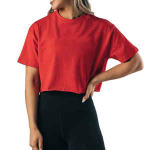 Camisetas cortas de algodón transpirables para mujer al por mayor, con logo frontal, ideales para entrenamiento - Product Image 1