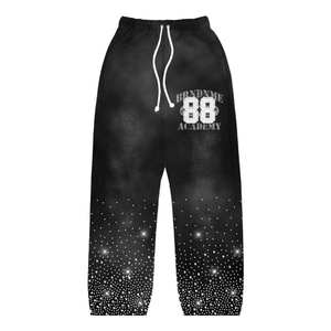 High Street Distressed Washed Ripped Pants Hombres Custom Striped Trimmed Rhinestone Oversized Wide Leg Baggy Sweatpants - Product Image 2