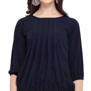 Top de Crepé Plisado Azul de Moda Shoryam para Mujer |   Ropa Occidental Sólida y Elegante |   Ropa Formal de Oficina para Uso Diario |   Elegante y Rápido de Usar - Product Image 3