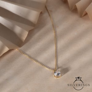 Collier Solitaire en Argent Sterling 925 Plaqué Rhodium avec Zircon et Chaîne Géométrique Or Rose, Tendance Diamant, pour Fiançailles - Product Image 5