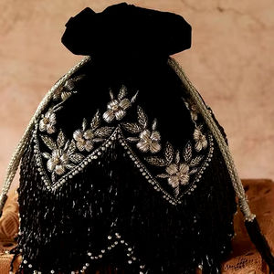 New-Trendy Black Silk Potli <b>Bag</b> Embellished with <b>Pearls</b> Crystal Glass Beads Sequence Embroidery for Party/Wedding in 2024 - Product Image 1