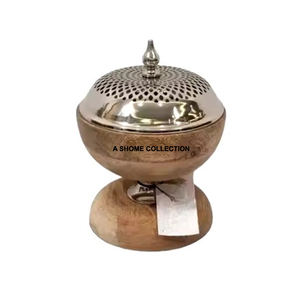 Brûleur Bakhoor de corps en bois à base de métal plaqué argent de conception tendance pour le brûleur d'encens Mabkhar à usage domestique - Product Image 1