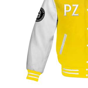 Vestes en cuir jaunes et blanches de haute qualité avec broderie en chenille personnalisée pour équipes sportives, veste bomber vintage en gros - Product Image 2