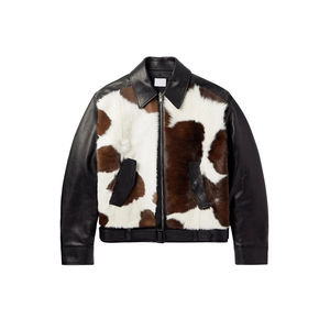 Blouson aviateur en cuir de vachette avec col montant et logo avant Design personnalisable pour homme unisexe - Product Image 3