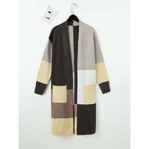 Cardigan en laine à manches longues pour femme, couleur contrastée, avec fermeture boutonnée - Product Image 4