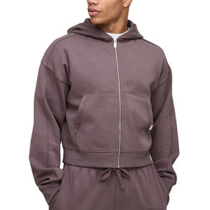 Sweat à capuche en molleton 100% coton avec logo personnalisé, vêtements décontractés d'hiver, design à manches longues marron uni coupe-vent - Product Image 1