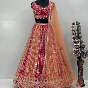 Diseñador Faux Georgette Lehenga Choli con bordado de lentejuelas y Dupatta suave Perfecto para bodas y fiestas - Product Image 1