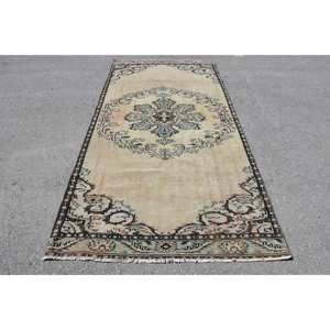 Clásico Beige azul Floral Vintage turco gran área alfombra 4,5X9,2 pies lana sala de estar alfombra látex para adolescentes uso en el pasillo - Product Image 1