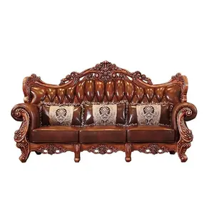 Genuine leather American luxury traditional Italian Rolled Arm Loveseat with Reversible Cushions villa Living Room sofas