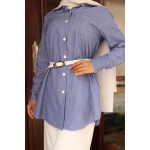 Traje Casual Azul MSW19242-3 con Detalle de Bolsillos a Rayas y Largo Midi - Product Image 2