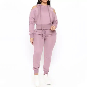 Haute qualité femmes hiver à capuche 100% coton pantalons de survêtement et haut court à capuche ensemble 2 pièces survêtement Streetwear survêtement - Product Image 3