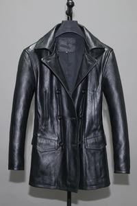 <b>Genuine</b> <b>Leather</b> <b>Jackets</b> Men Pure Cowhide Trench Coat Male Medium Lapel Double Breasted Korean Slim Natural Men's <b>Leather</b> <b>Jacket</b> - Product Image 6