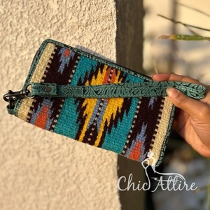 กระเป๋าคลัทช์หนังสำหรับผู้หญิงผ้าแอซเท็กแบบตะวันตกกระเป๋าเงินมีหลายสีที่เป็นเอกลักษณ์ของ Aztec - Product Image 1