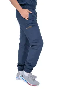 Men Surgical Jogger Blue Navy Scrub Set - Short Sleeve V-Neck Top And Jogger Pants Custom