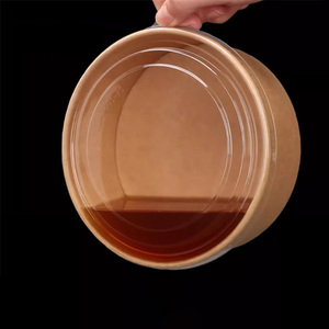 Bol en papier kraft rond à double paroi imprimé sur mesure <span class=keywords><strong>avec</strong></span> couvercle, résistant à l'eau et compatible micro-ondes, pour salades et plats à emporter - Product Image 3