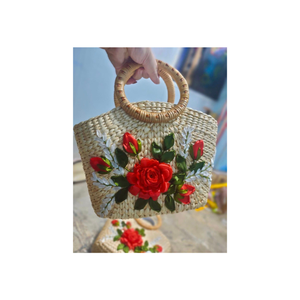 Bandeja decorativa de jacinto de agua natural, bandeja elegante para servir con asas laterales, estilo rústico tejido a mano, ideal para alimentos y bebidas - Product Image 1