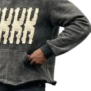 Nueva llegada Logotipo de diseño personalizado moda Hip Hop Vintage alta calidad apenado bordado Crop Hoodies hombres - Product Image 6