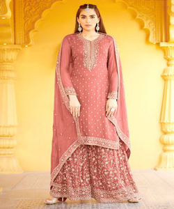 Festival attrayant porter georgette broderie séquence codage travail haut palazzo avec dupatta prix de gros vêtement ethnique ApparelGarment - Product Image 5