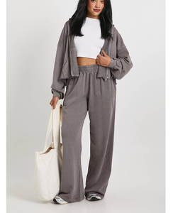 Conjunto Deportivo de 2 Piezas para Mujer, Estilo Hip Hop Urbano, Sexy, Lavado, Hombros Caídos, Ropa Deportiva al por Mayor, Chándal Vintage Universitario - Product Image 4