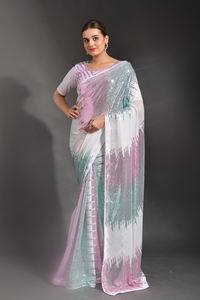 Sari indien traditionnel de soirée avec travail de paillettes de designer et pièce de blouse moderne pour femmes par Fabzone - Product Image 4