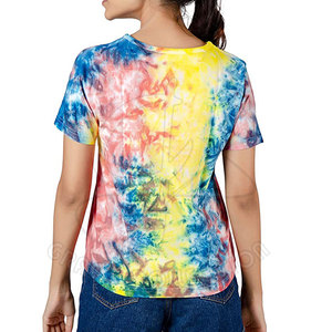 Camisetas de manga corta con hombros caídos lavados con ácido para mujer, personalizables, 100% algodón, ajuste holgado, moda de verano con decoración de agujeros - Product Image 3