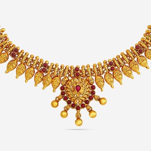 <b>Silver</b> Temple Necklace 185460 Gold Plated Stainless Steel Short Cute Religious Style Ruby Spinal Main Stones Women's Wedding - Product Image 5