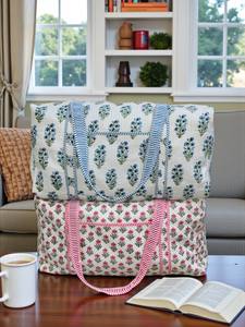 Bolsa de Viaje de Fin de Semana Moderna, Estilo Bohemio, Acolchada a Máquina, con Estampado Veraniego, de Algodón Estampado a Mano, para Gimnasio o Compras - Product Image 2