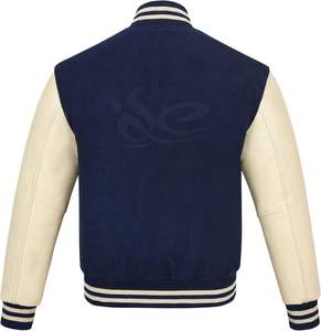 Unisex 2025 Hombres Custom Varsity Letterman Jacket Vintage Azul Lana Cuerpo con piel de vaca Beige Mangas de cuero - Product Image 5