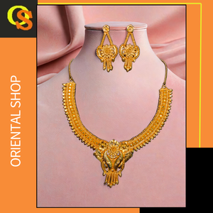 Ensemble de boucles d'oreilles collier de qualité supérieure avec plaqué or 22 carats conception moderne femmes porter collier boucles d'oreilles ensemble bijoux - Product Image 2