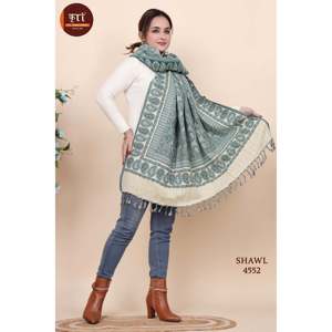 Women's Indian Ethnic Polywool <b>Shawl</b> Green Soft Warming Lightweight Luxurious for Winter Casual Festive Formal Occasions - Product Image 3