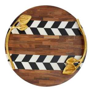 Bandeja de madera para servir con asas Plato decorativo elegante para desayuno Almuerzo Cena Bodas Fiestas de Diwalis - Product Image 3