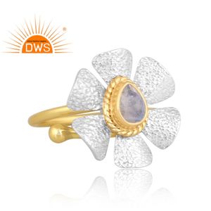 Latest Handmade Design 18K Gold Plated Natural Rainbow <b>Moon</b> Stone Gemstone Floral Stackable <b>Ring</b> Demi Fine Jewelry Manufacturer - Product Image 2