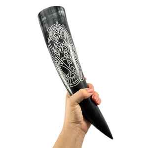 Chope de bière de buffle Viking naturelle personnalisée sculptée corne à boire style animal poli - Product Image 1