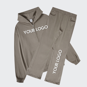 โลโก้ที่กําหนดเองขายส่งวอร์มเฮฟวี่เวทซิปฮู้ดและกางเกงขายาวไมโครบานชุด Sweatsuit ขนาดใหญ่สําหรับผู้ชาย - Product Image 3