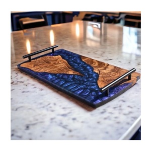 Venta al por mayor de bandeja de resina de madera para servir bebidas de té aperitivos tablas de servir vajilla de cocina bandeja de resina púrpura - Product Image 1