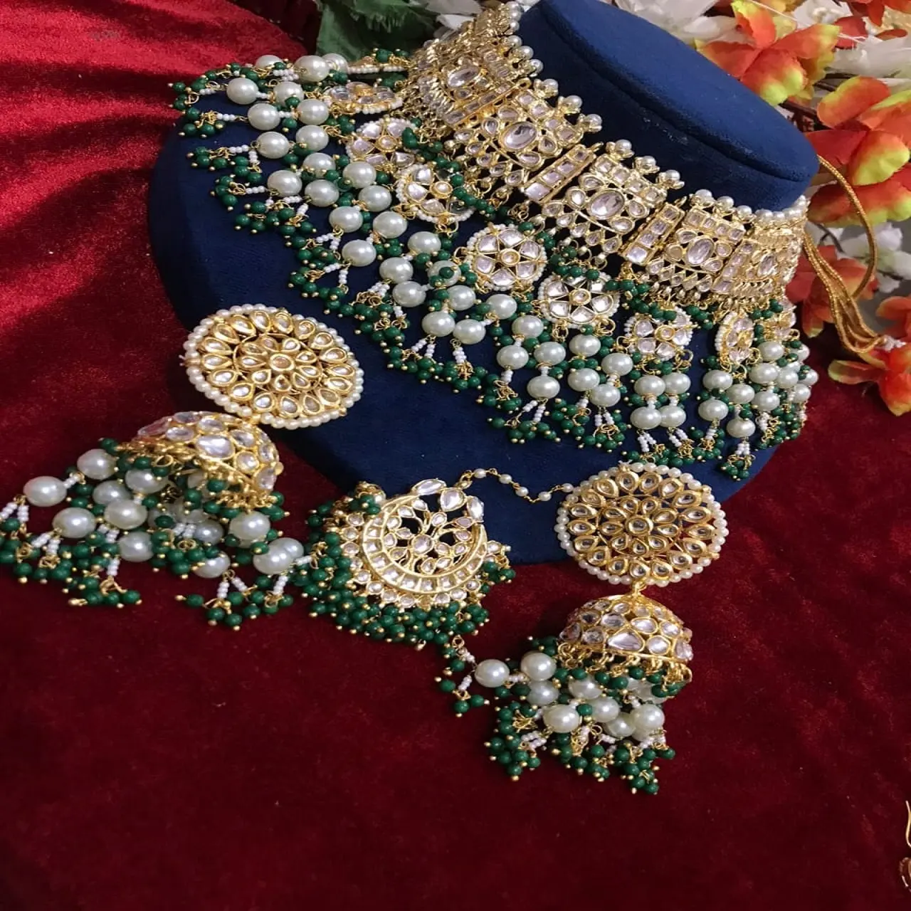 Bán buôn Ấn Độ đám cưới đẹp Jewelry Set đối với phụ nữ thiết kế đơn giản Đồng Bridal Jewelry Set bông tai và cổ