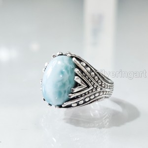 Recién llegado, anillo para hombre, Larimar Natural piedra preciosa, anillo de piedra natal, todos los tamaños, joyería de aniversario otomano, anillo de Plata de Ley 925 - Product Image 2