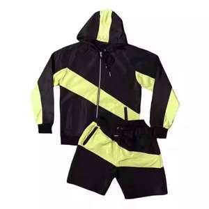 Custom Men Sets Two Piece Windbreaker Shorts and Jacket <b>Hoodie</b> Tracksuit Reflective <b>Zip</b> up Nylon Two Piece Windbreaker Short Set - Product Image 1