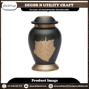 Urne funéraire florale noire et blanche pour adulte avec base dorée - Product Image 6