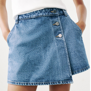 Fashionable Custom Desgin Double-Breasted Mid Rise 3 Button Closure Women's Denim <strong>Skirt</strong> Summer Washed <strong>Warp</strong> Breathable Girl <strong>Skirt</strong> - Product Image 2