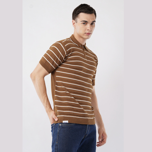 เสื้อยืดถักนิตติ้งพร้อมซิปสำหรับผู้ชายผ้าฝ้ายคอมบ์ครึ่งแขนเสื้อดีไซน์หรูหรามีลวดลาย - Product Image 4