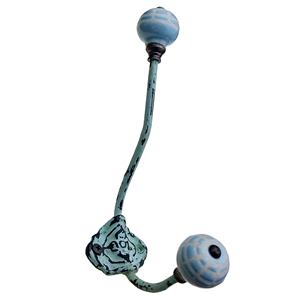 Perchero para abrigos y sombreros de hierro fundido Shabby Chic Lavado verde claro con perillas de cerámica Estilo de diseño rústico Hecho de latón-CIH 198 - Product Image 2