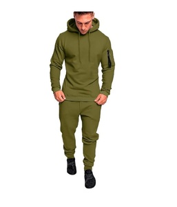 Ensemble de survêtement pour homme, coupe-vent, hiver, 2 pièces, motif uni, 100% coton, sweat-shirt à capuche, jogging, survêtement, manches longues, imprimé lettre, anime - Product Image 2