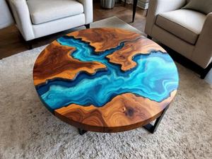 Mesa de Comedor de Arte de Madera de Acacia y Resina Hecha a Mano, Moderna y de Lujo, Impermeable, para Sala de Estar, Bodas, Jubilación, Diwali, Condolencias - Product Image 3