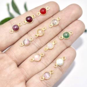 Round Rhodochrosite Bezel Connector Handmade Gold Plated Gemstone Link Minimalist Jewelry Making <b>Supply</b> - Product Image 4