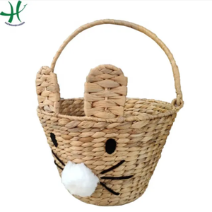 Panier à linge en jacinthe d'eau en relief de lapin mignon avec poignée pour enfants panier de fruits de stockage et d'organisation à la maison - Product Image 4